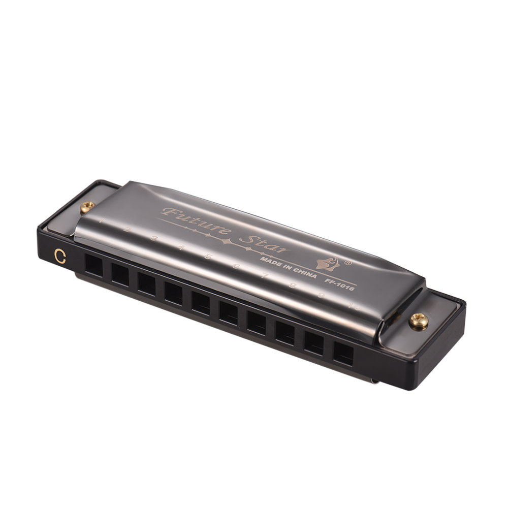 Key of C Diatonic Harmonica Mouthorgan with ABS Reeds Mirror Surface Design 10 Holes Blues Harmonica Perfect for Beginners Professional Students Kid Black